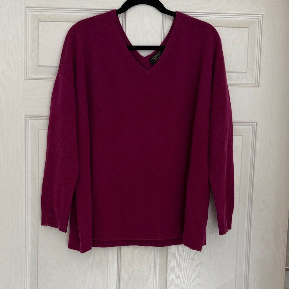 Women's Cashmere V-Neck Sweater - Magenta XL (over-sized)